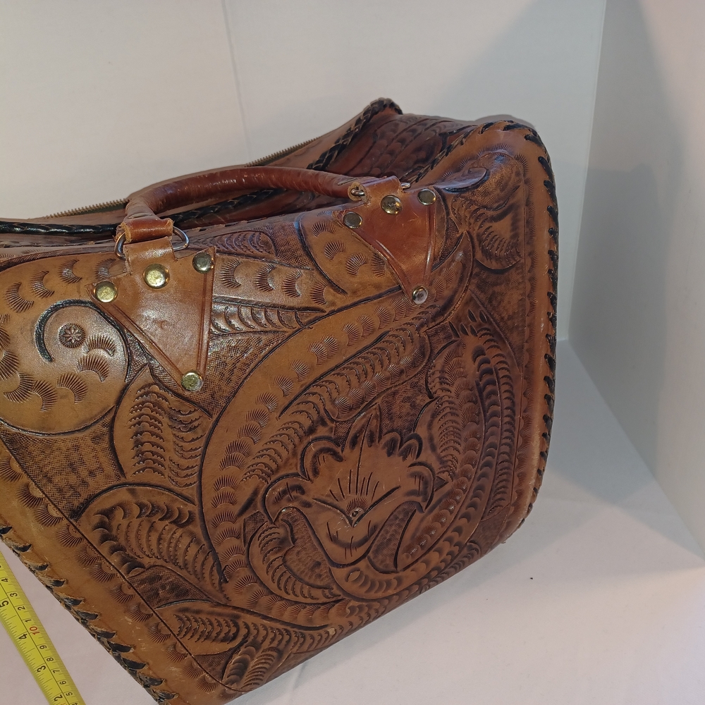 VTG Tooled Bowling Handcrafted Brown Leather Bag